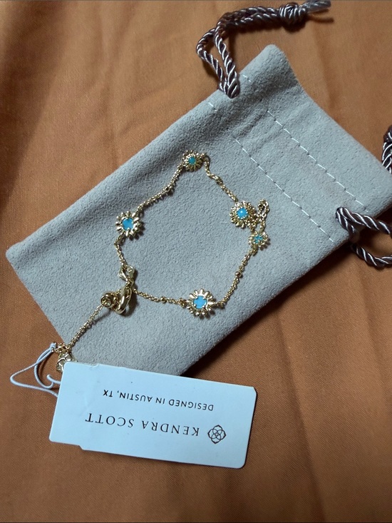 Kendra Scott Jewelry - Kendra Scott NWT $44 Gold Bracelet with Turquoise Blue Flower Charms